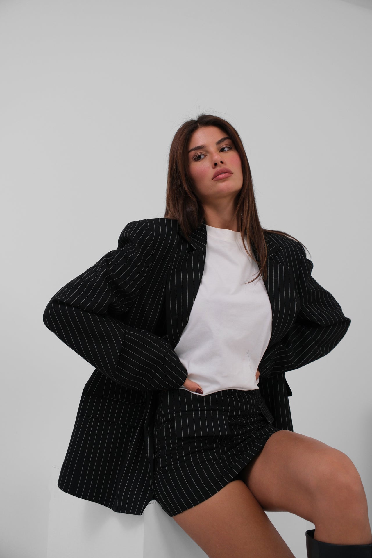 Astonishment | Gestreepte Blazer | Zwart