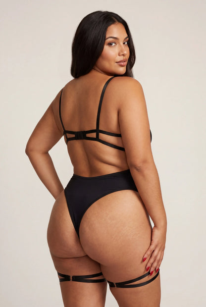 Bodysuit met dijbandjes - WILD BLACK