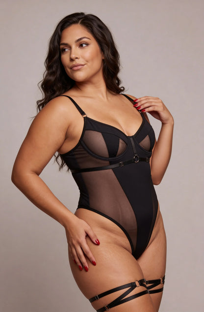 Bodysuit met dijbandjes - WILD BLACK