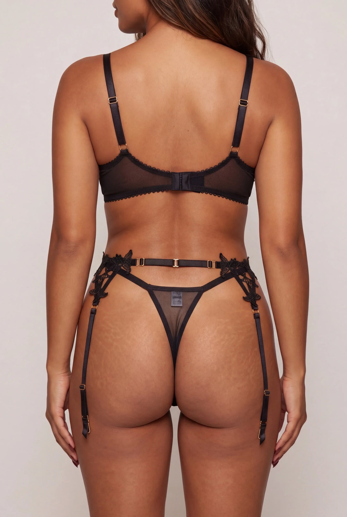 Vijfdelige lingerieset met kousen tot aan de dijen - MUST-HAVE - Zwart