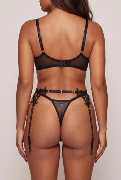 Vijfdelige lingerieset met kousen tot aan de dijen - MUST-HAVE - Zwart