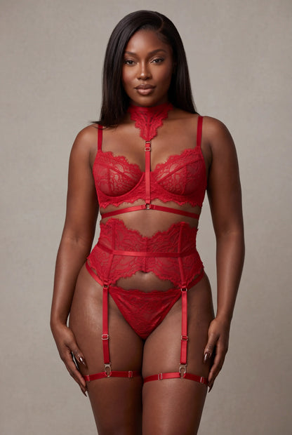 Vijfdelige lingerieset voor dames - Marcela Red
