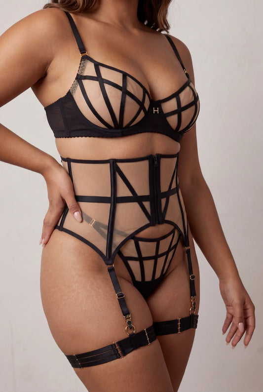 Dames lingerie set van vijf stuks - Delfina Zwart