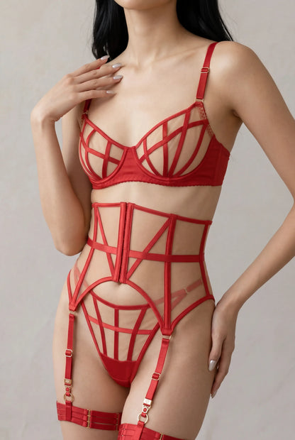 Dameslingerieset vijfdelig - Delfina Rood
