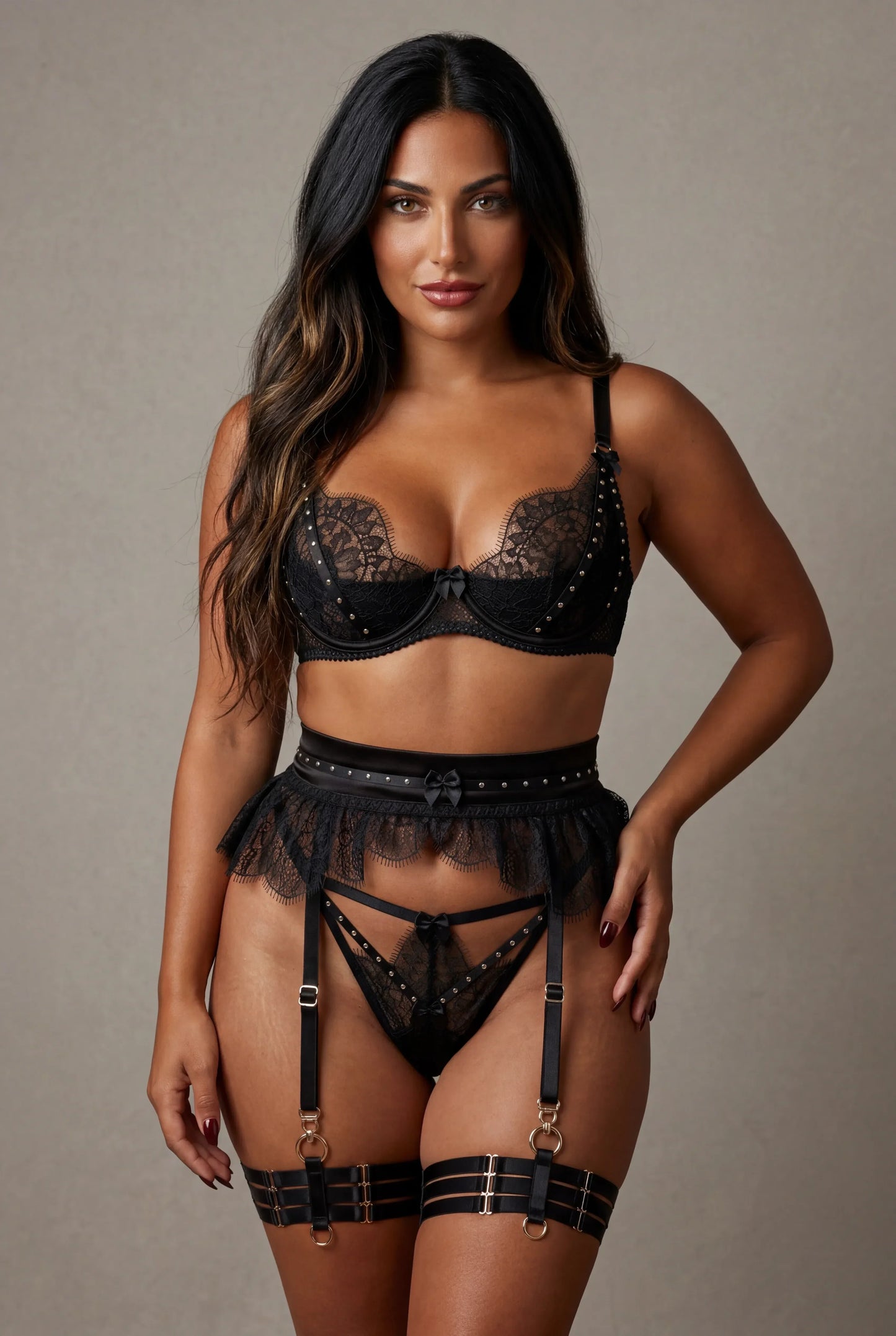 Vijfdelige dameslingerieset - Perla Zwart