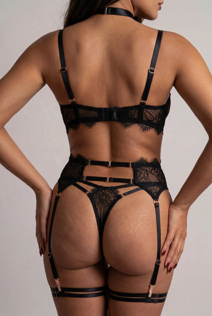Vierdelige lingerieset voor dames - Ximena Zwart