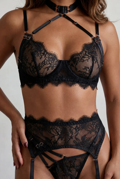 Vierdelige lingerieset voor dames - Ximena Zwart