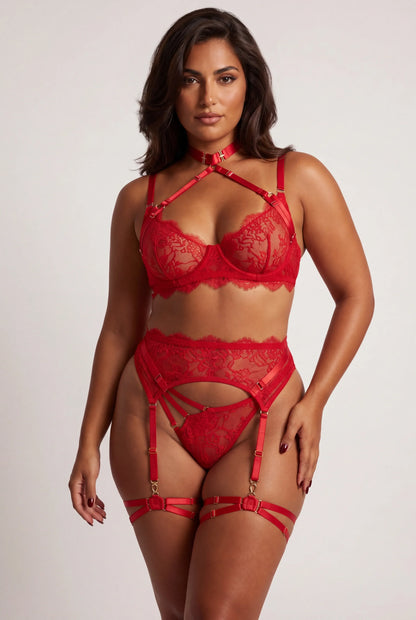 Vierdelige lingerieset voor dames - Ximena Rood