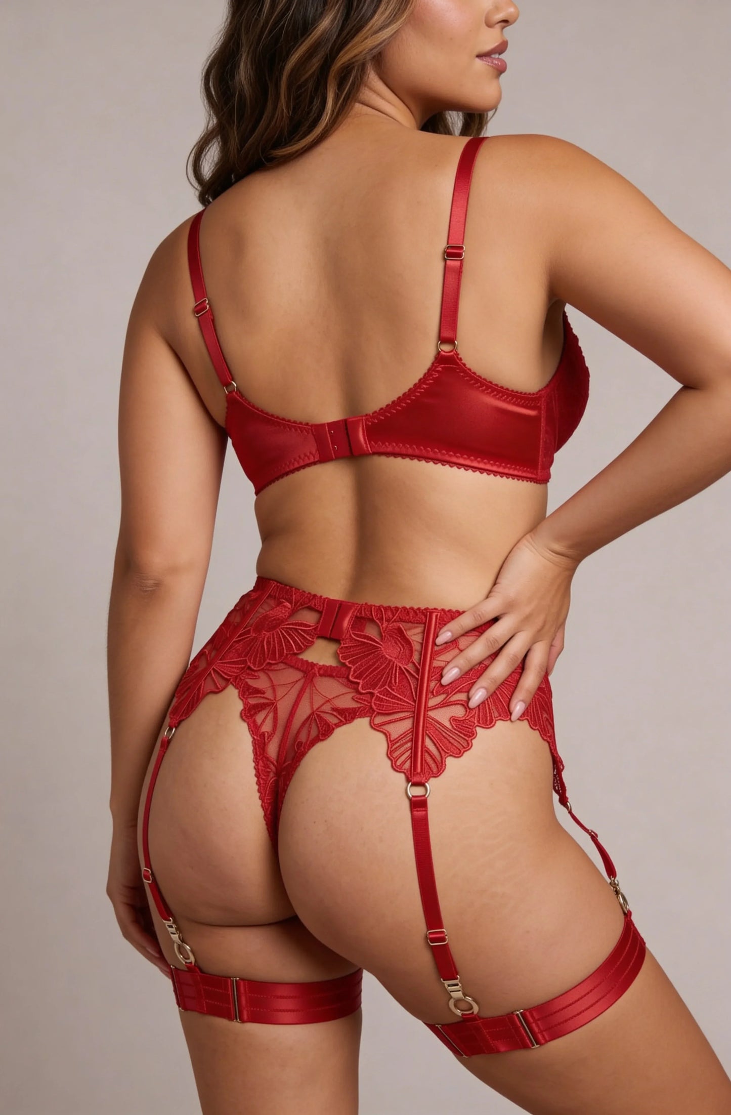 Vierdelige lingerieset voor dames met dijwarmers en handschoenen - Chiara Rood
