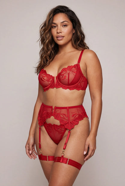 Vierdelige lingerieset voor dames met dijwarmers en handschoenen - Chiara Rood