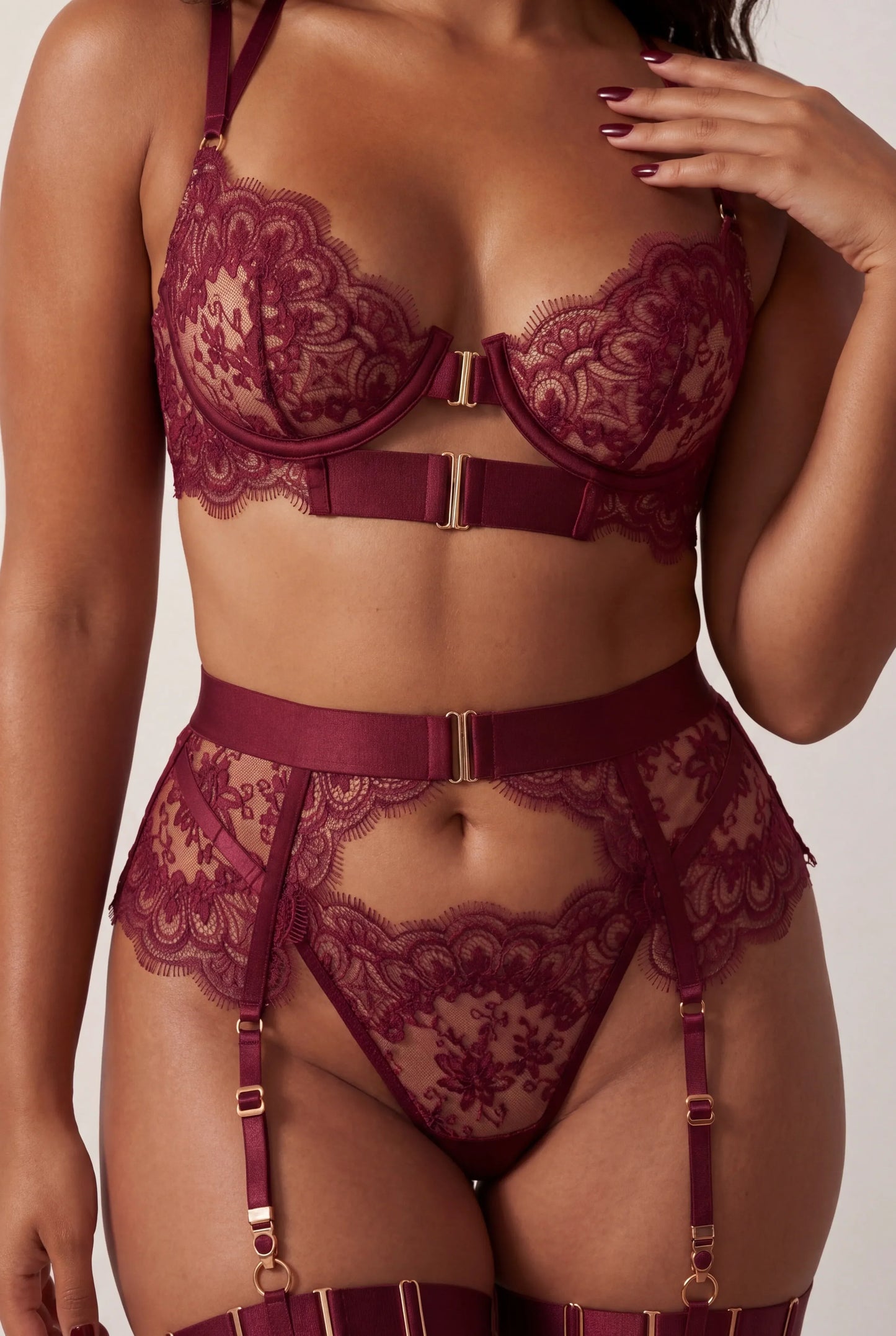 Vierdelige lingerieset - Albana Bordeaux