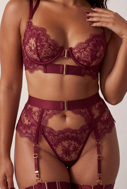 Vierdelige lingerieset - Albana Bordeaux