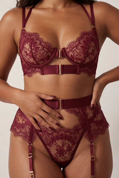 Vierdelige lingerieset - Albana Bordeaux