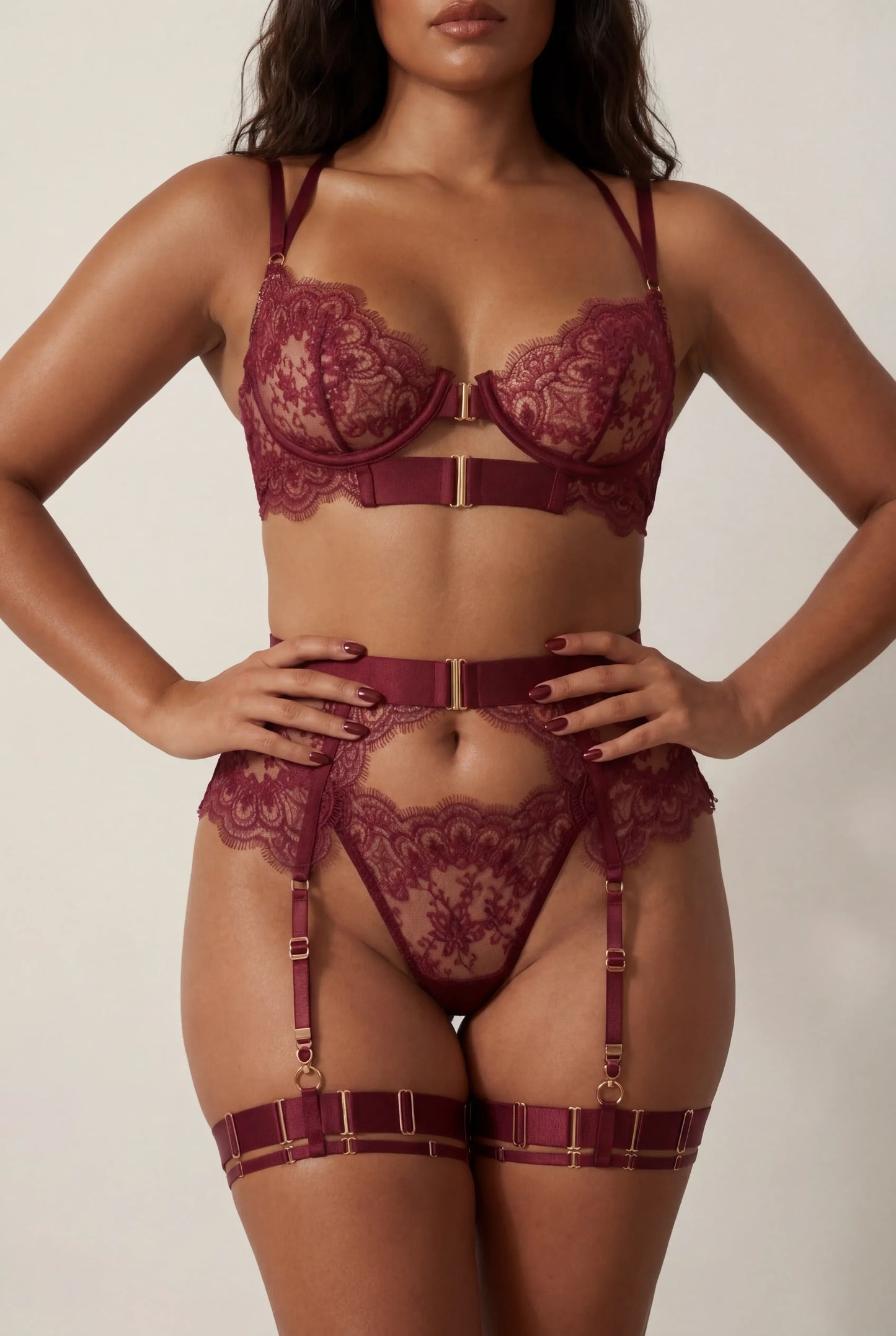 Vierdelige lingerieset - Albana Bordeaux