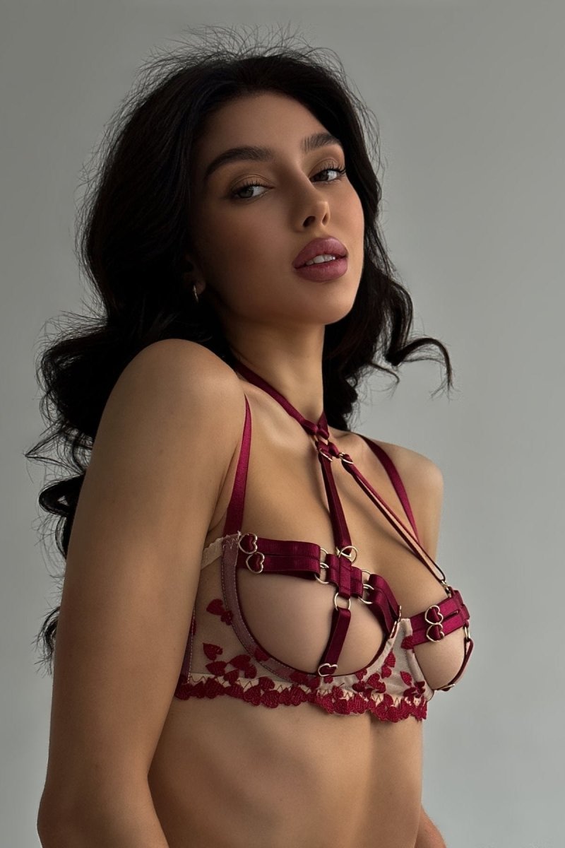 Vierdelige lingerieset met kousen tot aan de dijen - Alessia