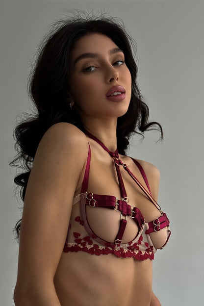 Vierdelige lingerieset met kousen tot aan de dijen - Alessia