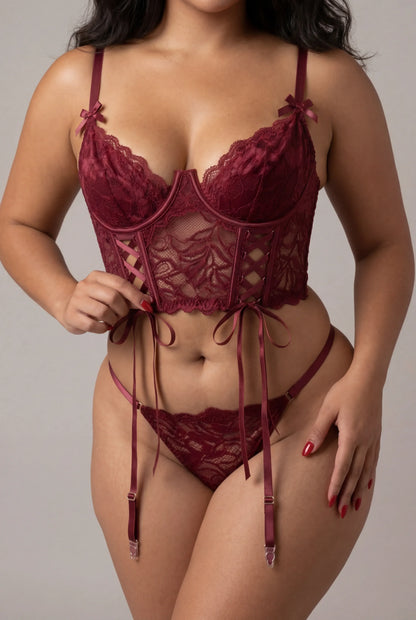Drie-delige lingerieset - Nerea Bordeaux